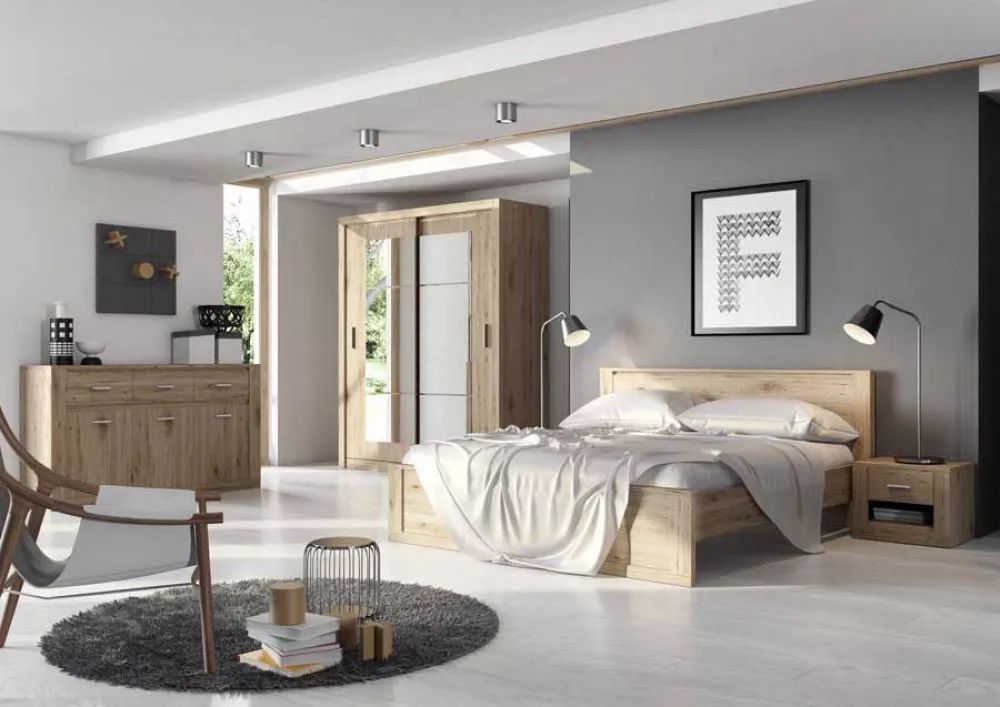 Gulta Idea ar stelāžu Guļamvietas platums: 160 cm, Guļamvietas garums: 200 cm, · Ozols sanremo · 170 × 218 × 82 cm