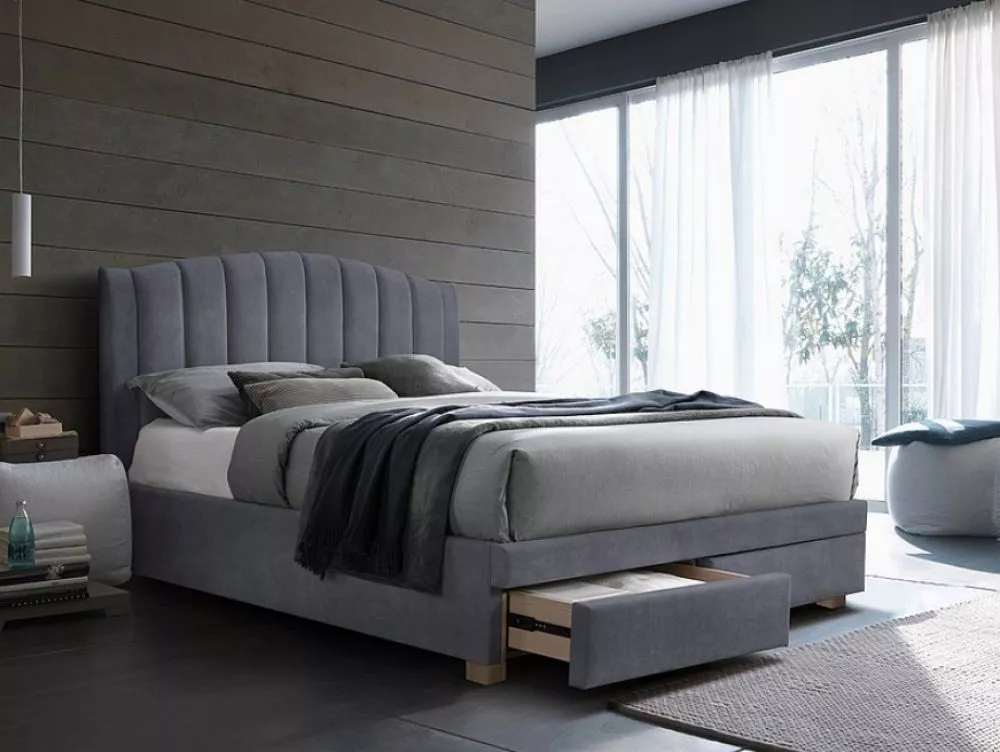 Gulta Emotion Velvet 160 ar stelāžu Guļamvietas platums: 160 cm, Guļamvietas garums: 200 cm, stelāžas tips: koka, · Pelē