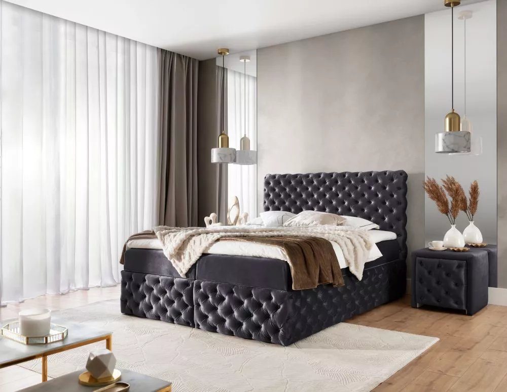 Gulta Castel Boxspring Standard Guļamvietas platums: 120 cm, Guļamvietas garums: 200 cm, · Grafīts · 127 × 217 × 121 cm