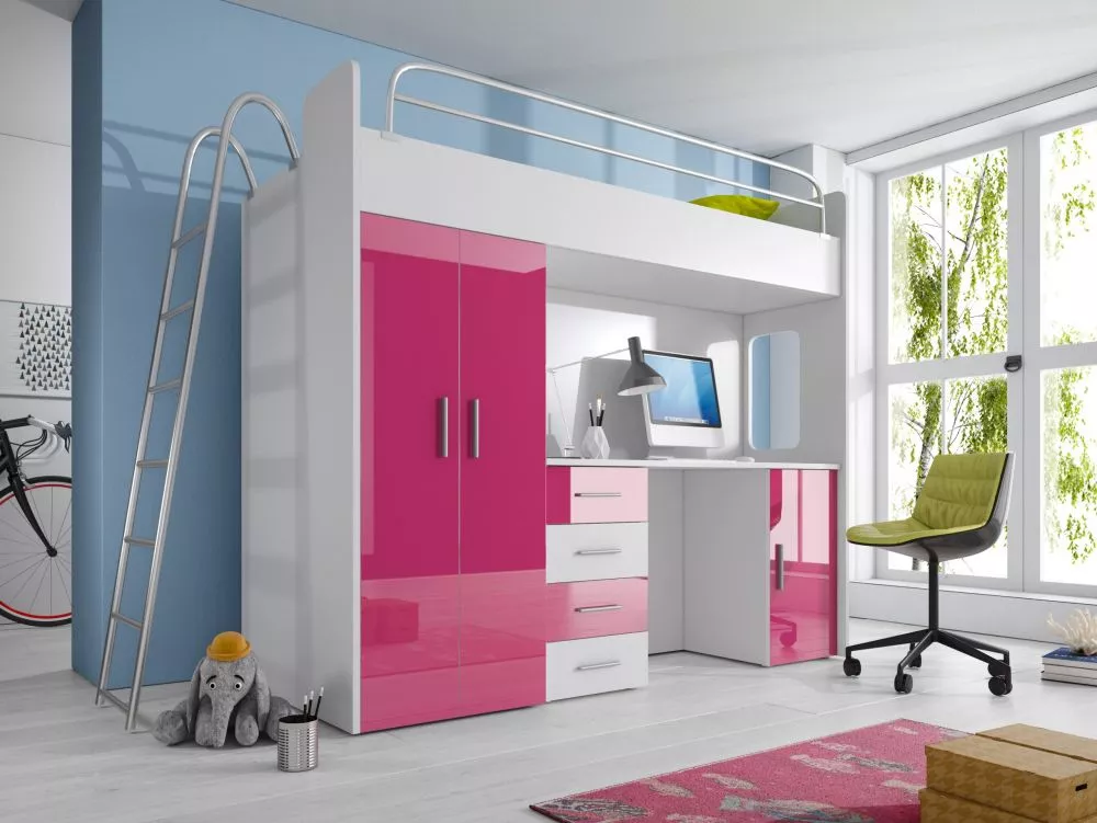 Bērnu gulta Raj 4D ar stelāžu Guļamvietas platums: 80 cm, Guļamvietas garums: 200 cm, · 86 × 245 × 180 cm