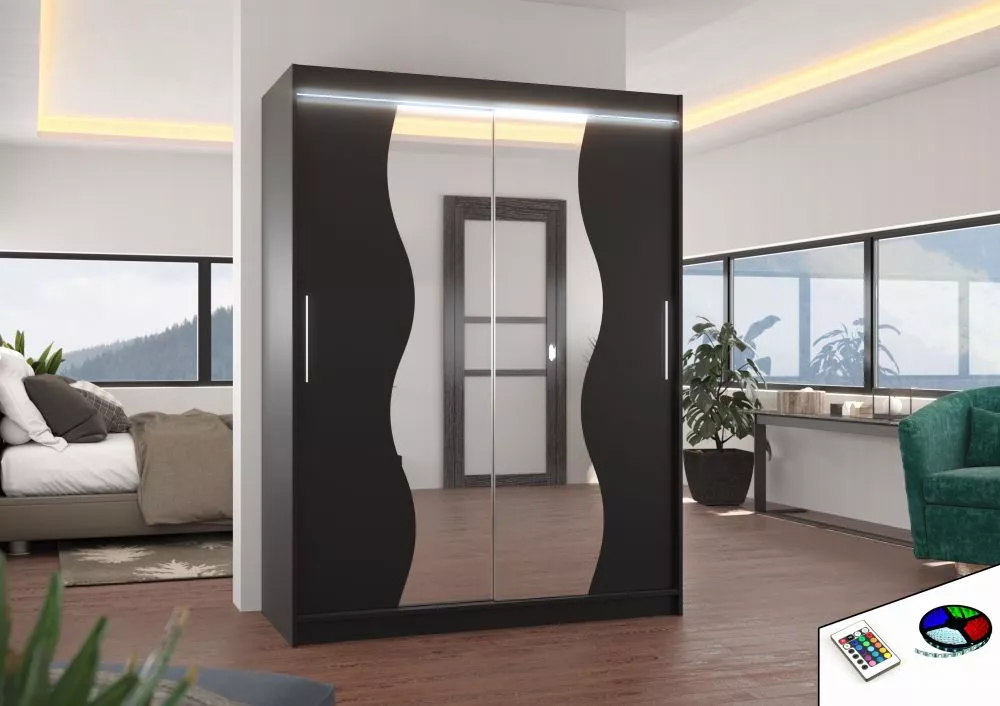 Skapis Renzo ar LED · Melns · 150 × 58 × 200 cm