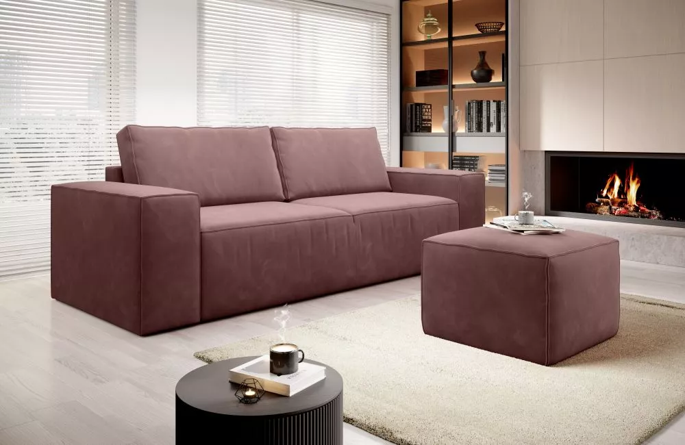 Dīvāns Silla 3S Standard ar pufu · Rozā · 104 × 260 × 96 cm