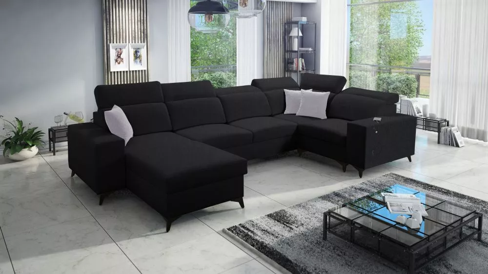 Dīvāns Bartone 4 Mix Standard · Melns · 203 × 361 × 83 cm