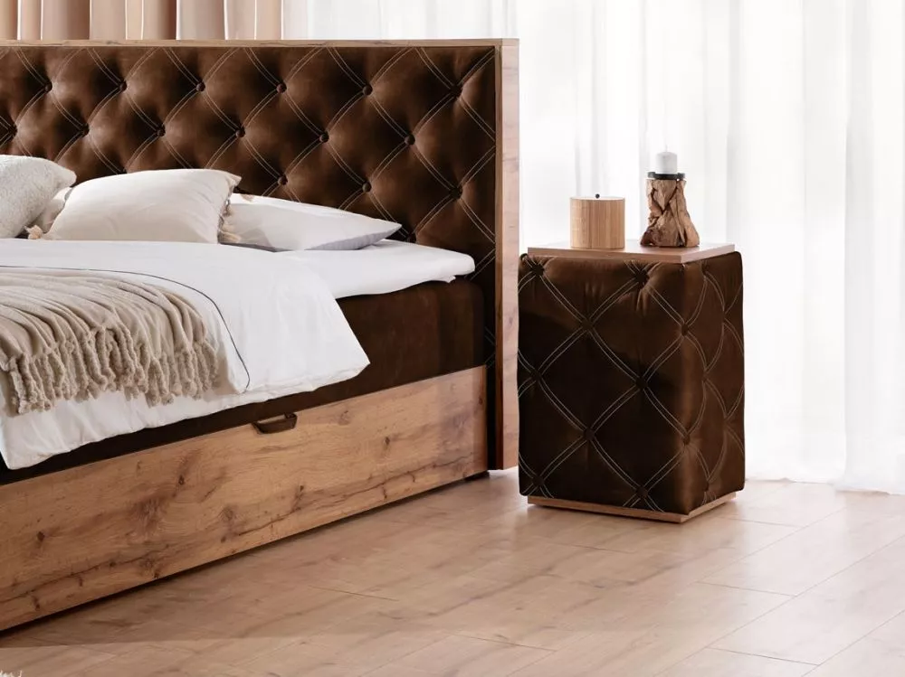 Naktsgaldiņš Wood-10 Korpusa krāsa: tumši brūns, Elementu krāsa: tumšais ozols, · 40 × 40 × 58 cm