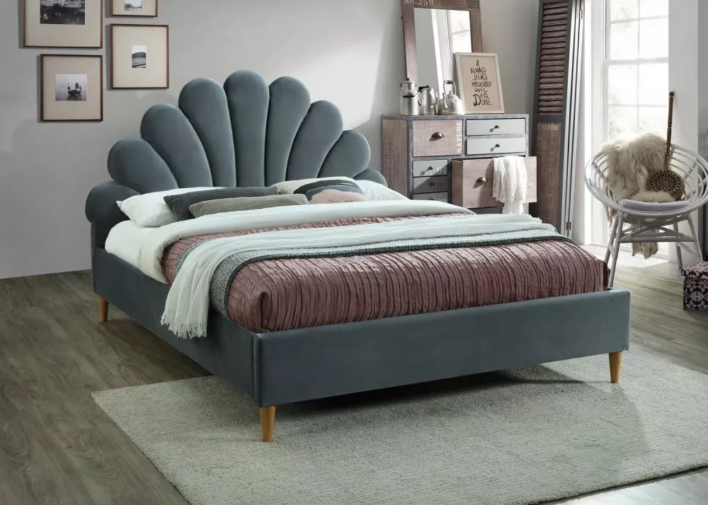 Gulta Santana Velvet 160x200 ar stelāžu Guļamvietas platums: 160 cm, Guļamvietas garums: 200 cm, stelāžas tips: koka, · 