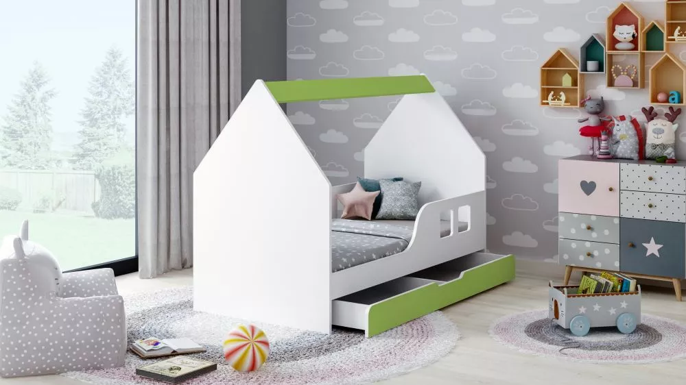 Bērnu gulta House 2 Comfort ar stelāžu Guļamvietas platums: 70 cm, Guļamvietas garums: 140 cm, · 74.5 × 145 × 106 cm
