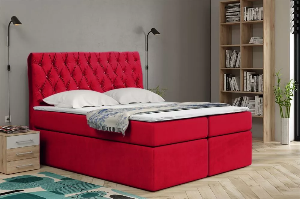 Gulta Boxspring 58 standard Guļamvietas platums: 140 cm, Guļamvietas garums: 200 cm, · Sarkans · 141 × 210 × 122 cm