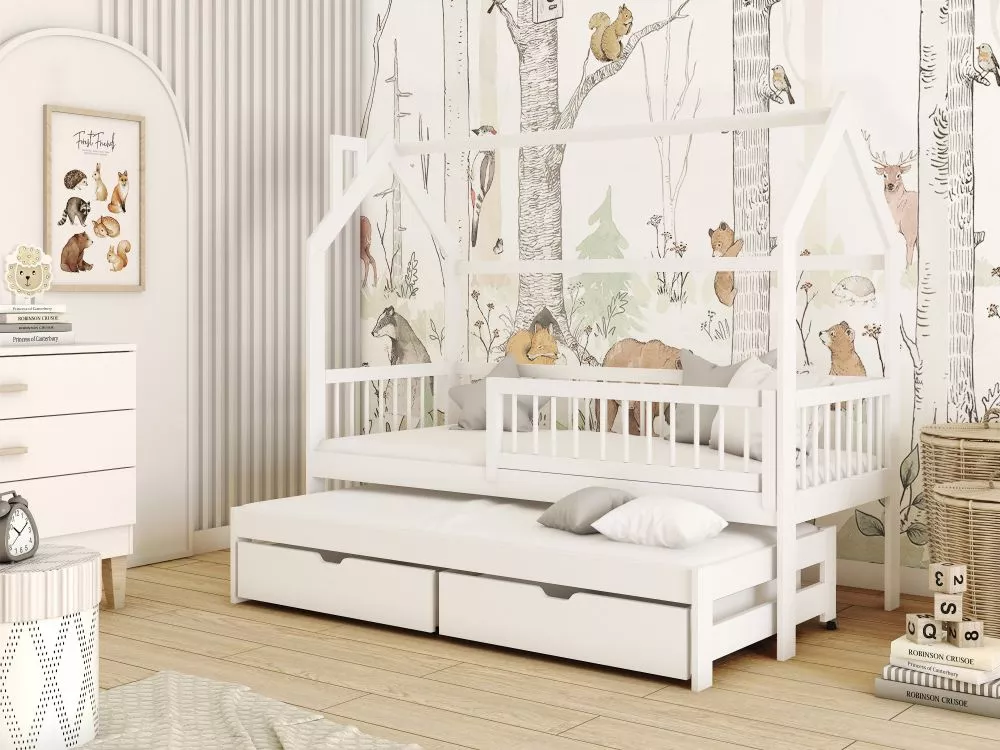 Bērnu gulta Papi ar stelāžām Guļamvietas platums: 90 cm, Guļamvietas garums: 190 cm, · Balts · 94 × 194 × 158 cm