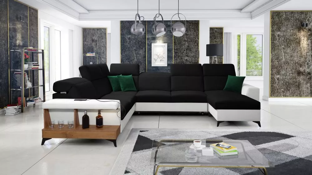 Dīvāns Belutti 8 Lancelot Standard · Melns + balts · 288 × 362 × 84 cm