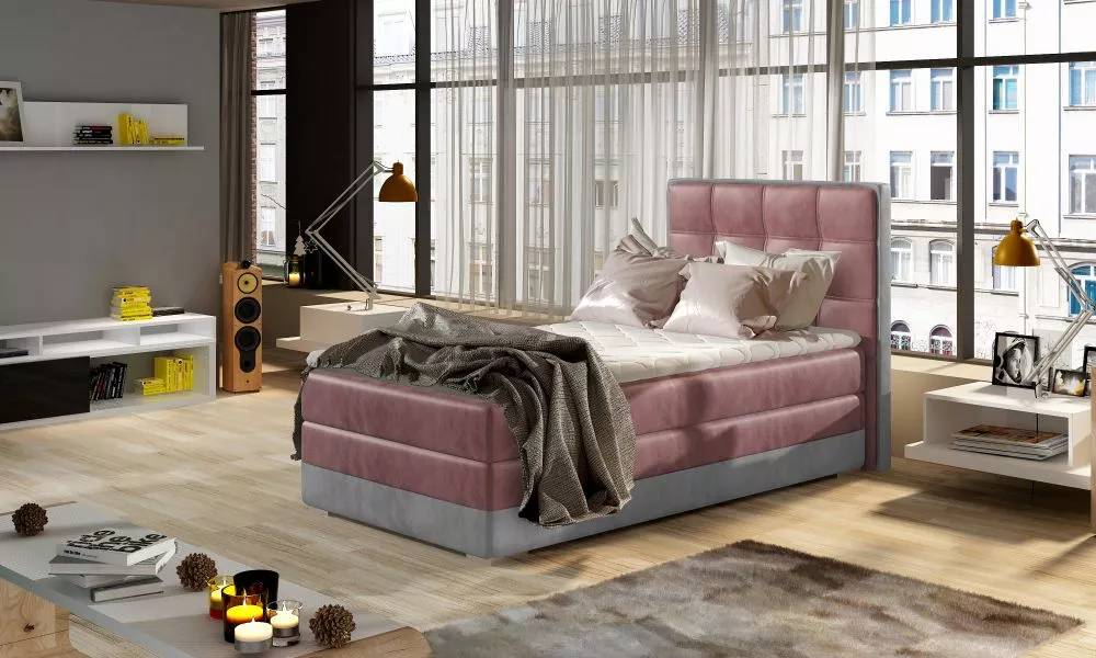 Gulta Aster 90x200 Boxspring standard Guļamvietas platums: 90 cm, Guļamvietas garums: 200 cm, · Rozā + pelēks · 95 × 205