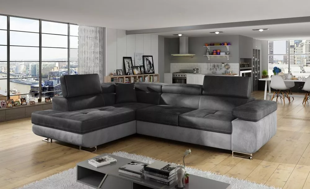 Dīvāns Anton Lux Standard · Tumši pelēks + pelēks · 202 × 275 × 90 cm