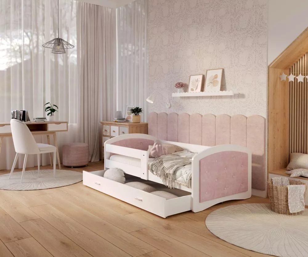 Bērnu gulta Megi G ar stelāžu Guļamvietas platums: 90 cm, Guļamvietas garums: 200 cm, · 95 × 203 × 65 cm