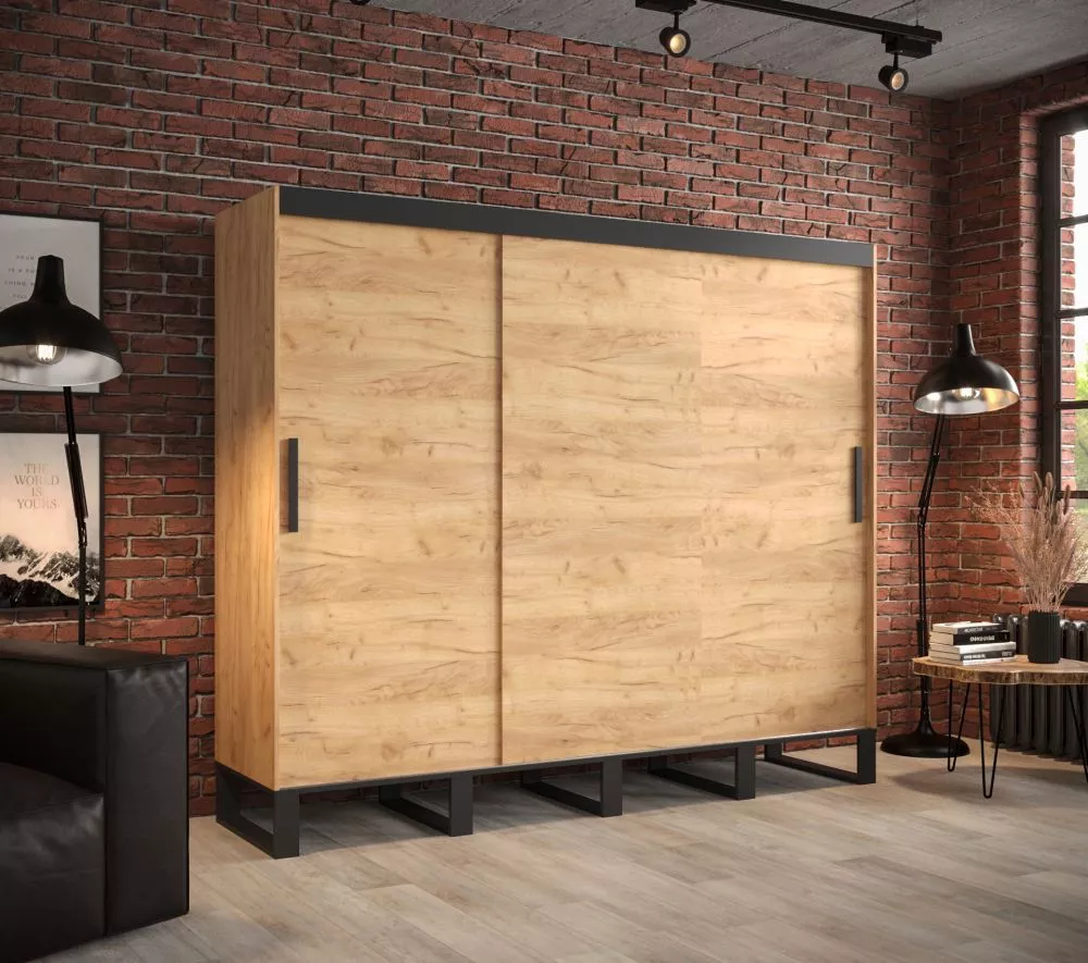 Skapis Loft T · Ozols craft zelts · 250 × 62 × 212 cm