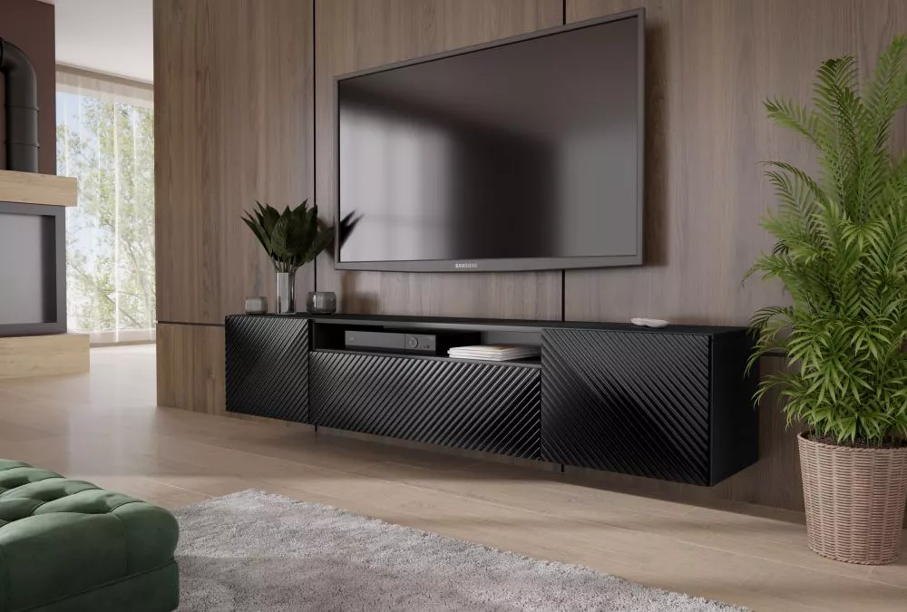 TV tumba Cleo Classic · Melns · 200 × 41 × 40 cm