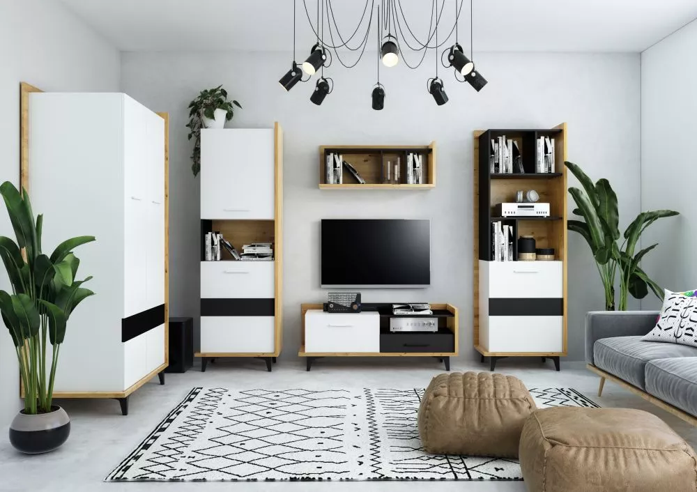 Sekcija Box Z2 Korpusa krāsa: ozols artisan, Elementu krāsa: melns + balts,