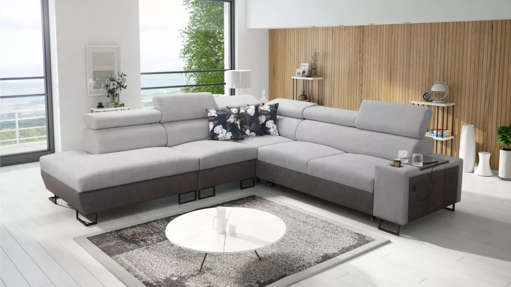 Dīvāns Melody 9 Premium Standard · Pelēks + grafīts · 285 × 295 × 84 cm