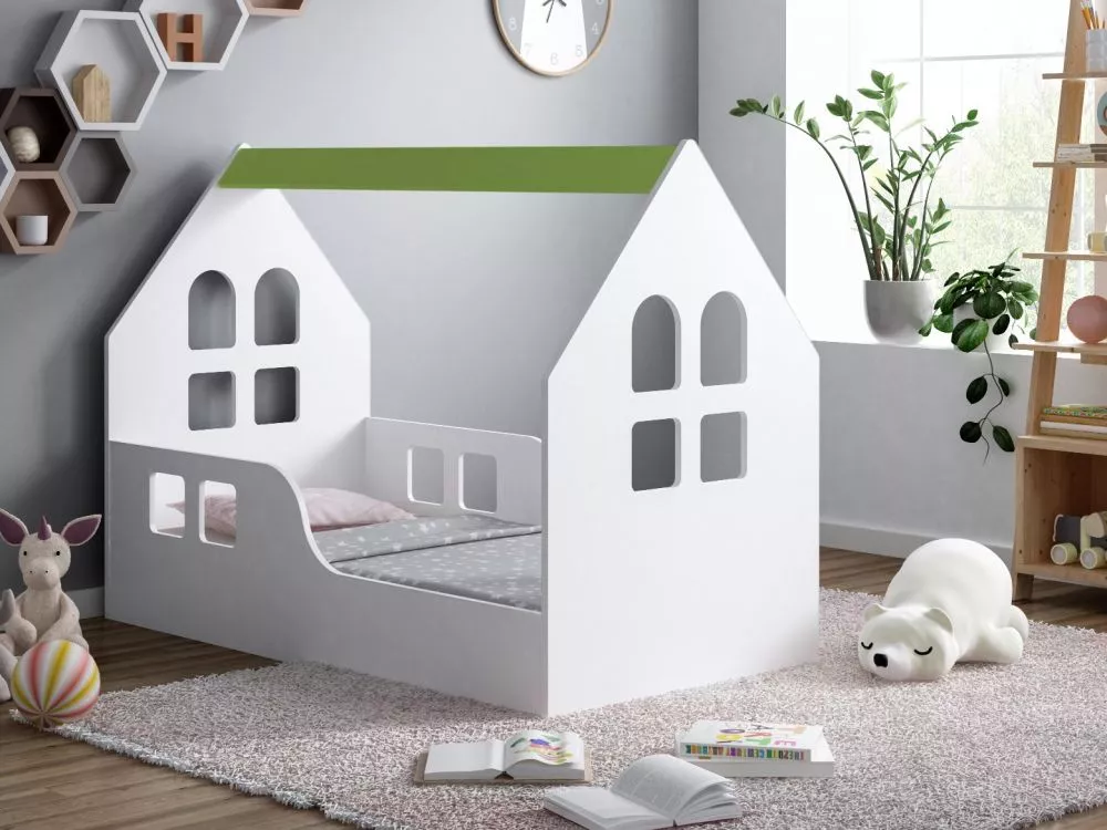 Bērnu gulta House 6 ar stelāžu Guļamvietas platums: 70 cm, Guļamvietas garums: 140 cm, · 70 × 144 × 106 cm