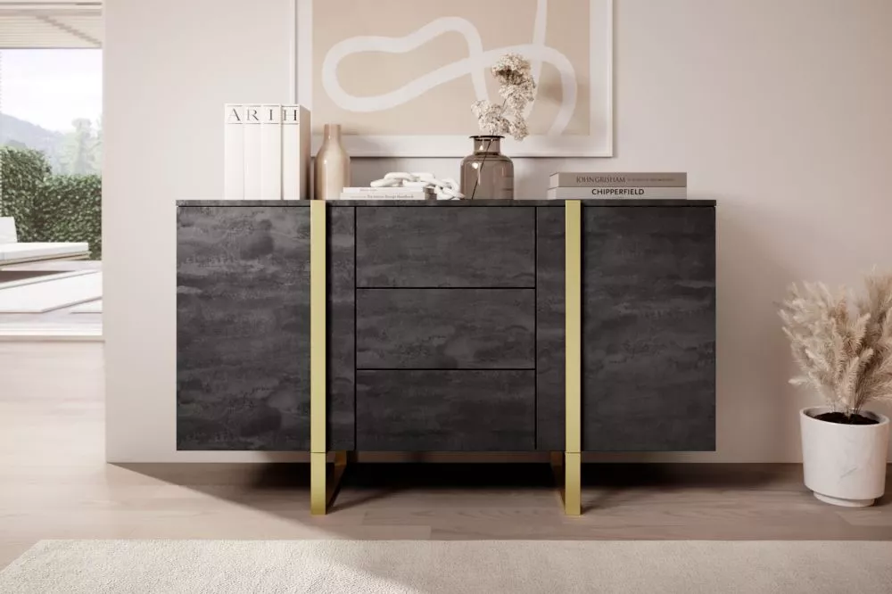 Kumode Verica K150 2D3SZ Gold · Melns · 150 × 45 × 87 cm