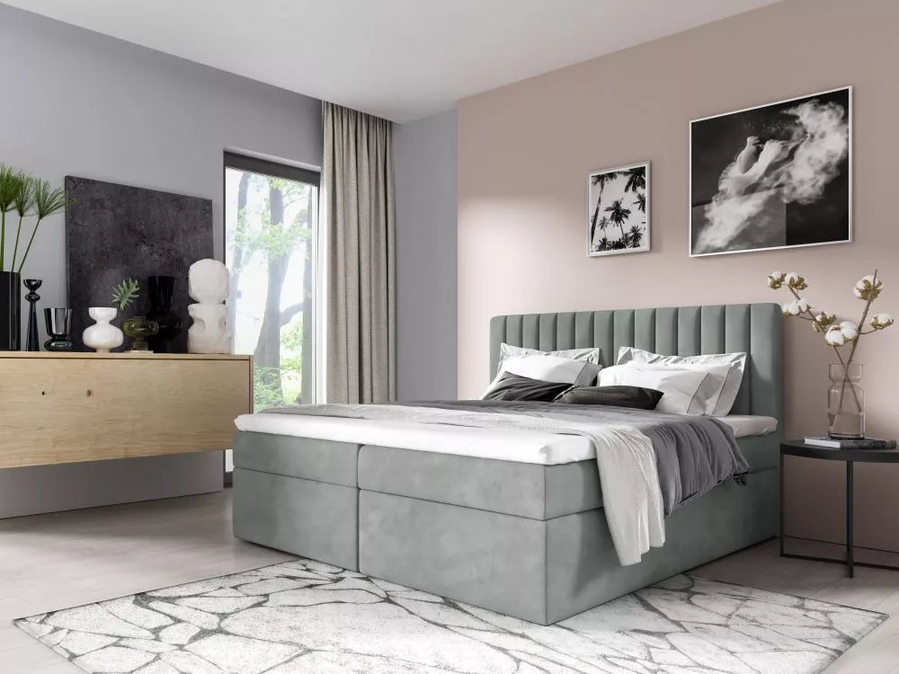 Gulta Paso Boxspring Standard Guļamvietas platums: 120 cm, Guļamvietas garums: 200 cm, · Pelēks · 124 × 208 × 103 cm