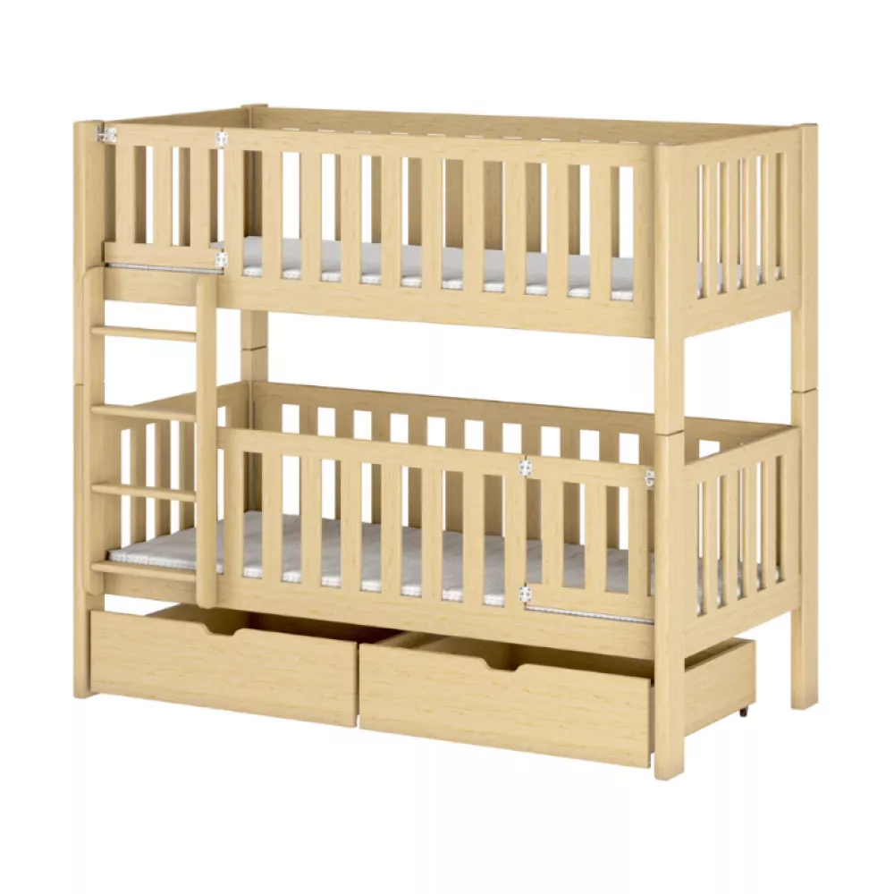 Bērnu gulta Ksawery ar stelāžām Guļamvietas platums: 80 cm, Guļamvietas garums: 180 cm, · Priede · 87 × 188 × 164 cm
