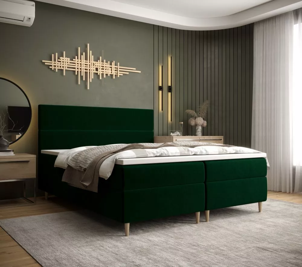 Gulta Flo Boxspring Standard Guļamvietas platums: 140 cm, Guļamvietas garums: 200 cm, · Tumši zaļš · 145 × 114 cm