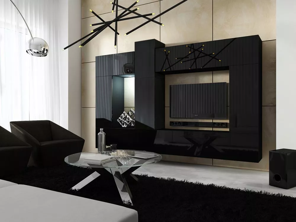 Sekcija Concept 22 ar LED · Melns · 273 × 35 × 165 cm