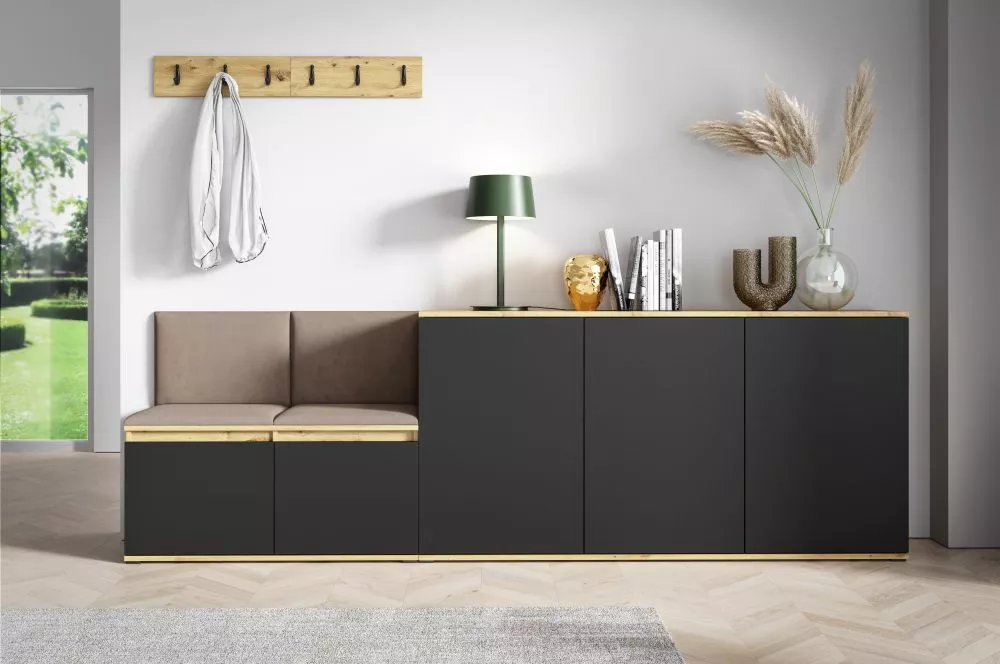 Apavu plaukts Emi 35 Trinity Korpusa krāsa: ozols artisan + melns, · 250 × 88 × 40 cm