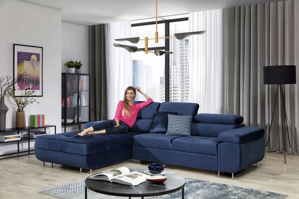Dīvāns Annabelle L 2 Standard · Zila · 201 × 277 × 76 cm