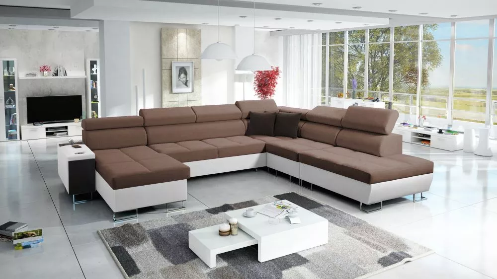 Dīvāns Morena 10 Premium Standard · Brūns + balts · 298 × 360 × 84 cm