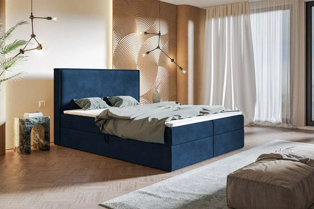 Gulta Box 9 Boxspring standard Guļamvietas platums: 120 cm, Guļamvietas garums: 200 cm, · Zils · 120 × 214 × 112 cm