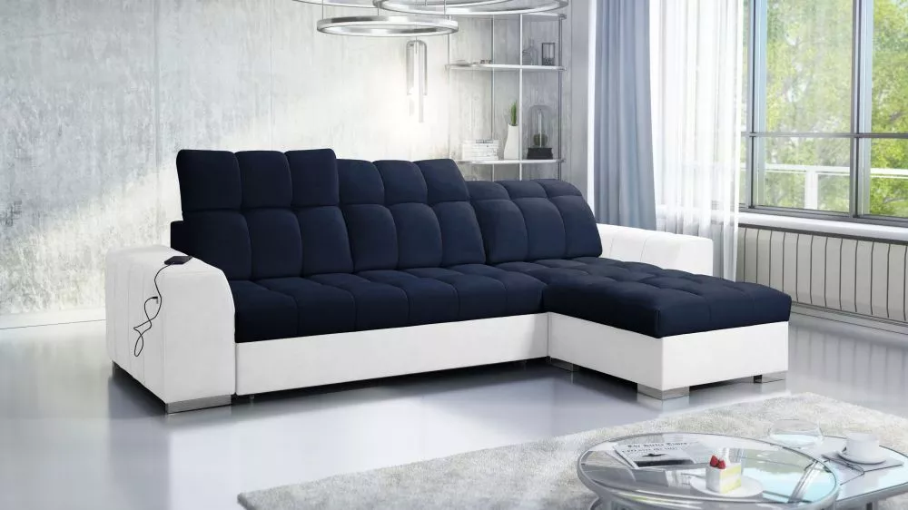 Dīvāns Pagano 1 Premium Standard · Tumši zils + balts · 179 × 291 × 83 cm