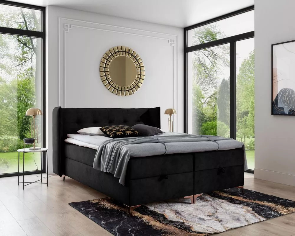 Gulta Lotos Boxspring Standard Guļamvietas platums: 120 cm, Guļamvietas garums: 200 cm, · Melns · 140 × 222 × 110 cm