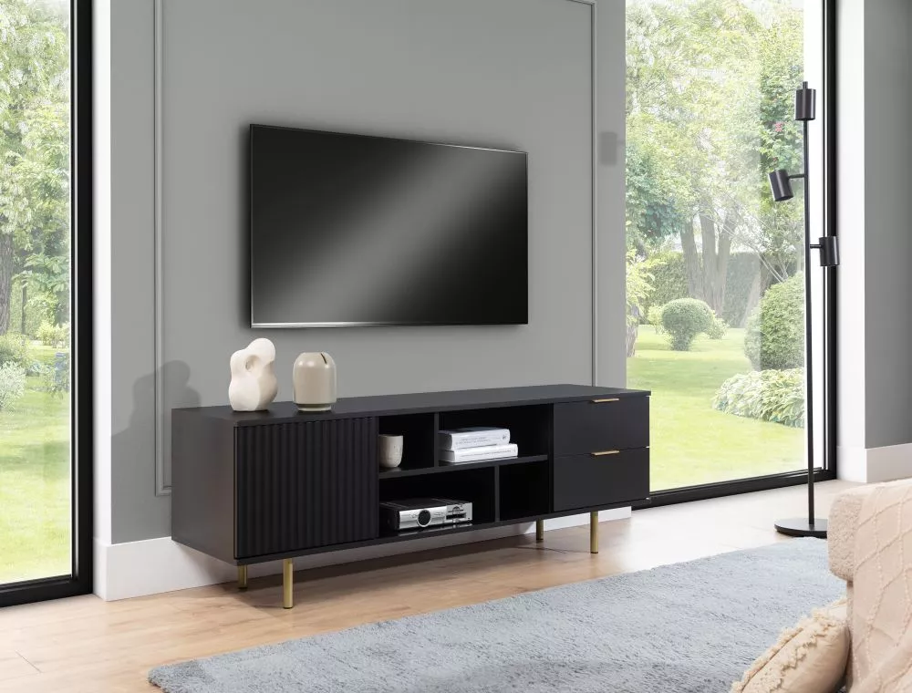 TV tumba Nubia NB-06 · Melns · 150 × 41 × 52 cm