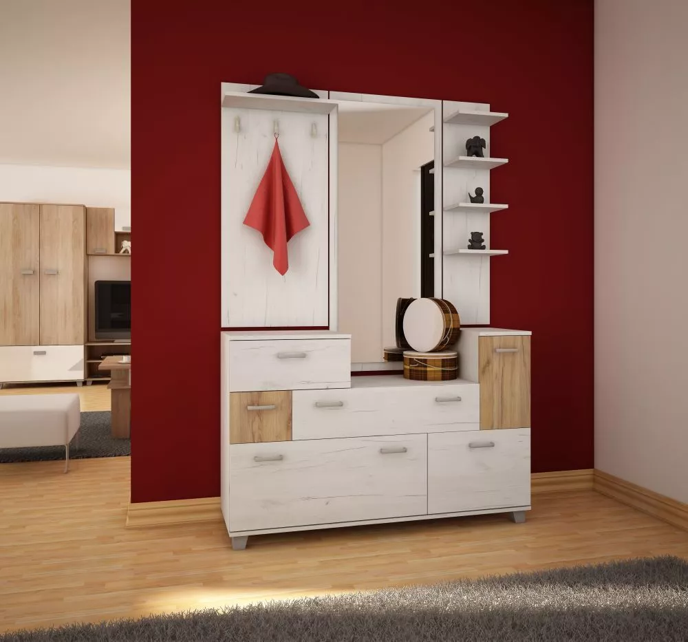 Komplekts Grand ME · Balts ozols + zelts ozols · 130 × 35 × 190 cm