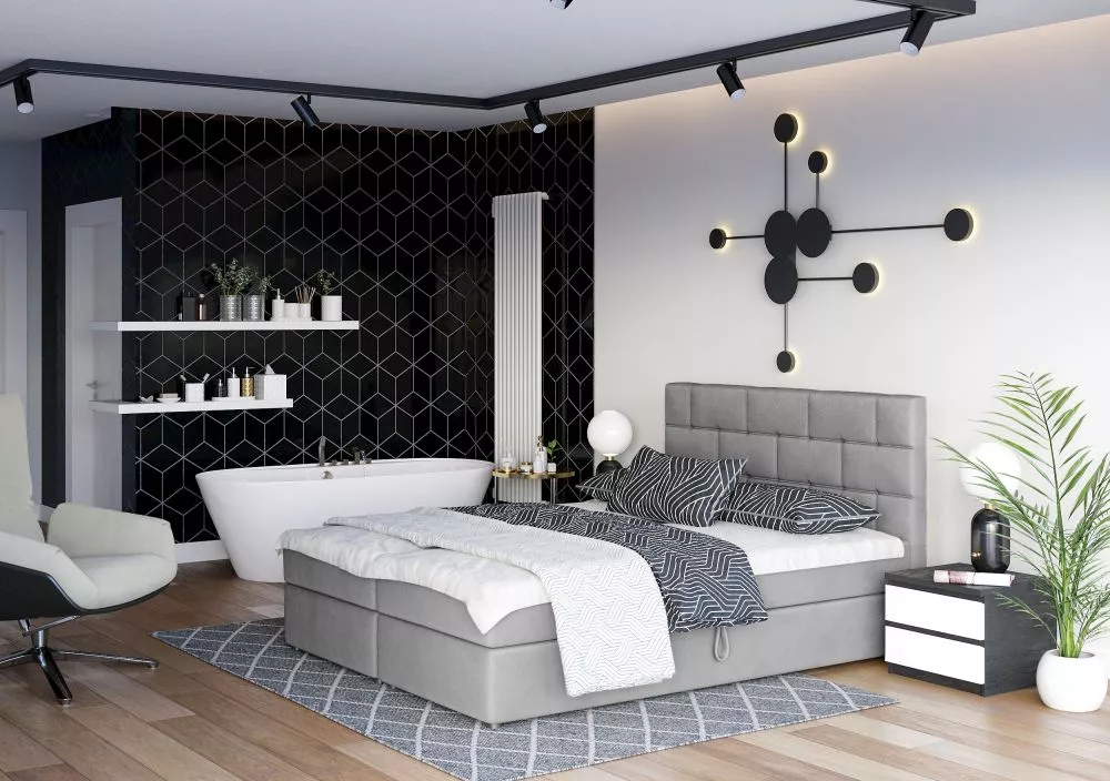 Gulta Wall Boxspring Standard Guļamvietas platums: 160 cm, Guļamvietas garums: 200 cm, · Pelēks · 165 × 208 × 106 cm