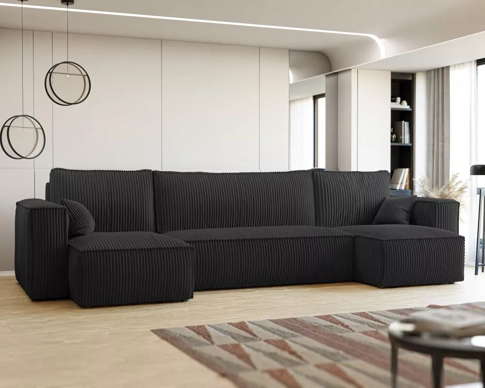 Dīvāns Paris U Standard · Melna · 145 × 312 × 83 cm