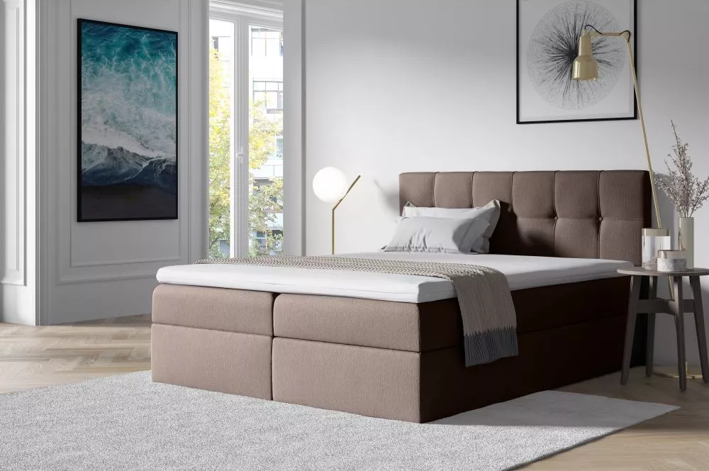 Gulta Emporio Boxspring Premium Standard Guļamvietas platums: 140 cm, Guļamvietas garums: 200 cm, · Brūns · 144 × 208 × 