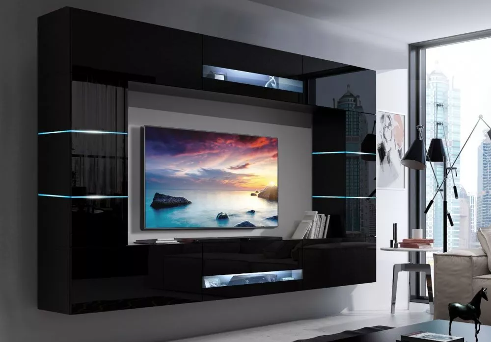 Sekcija Concept 63 ar LED · Melns · 257 × 35 × 184 cm