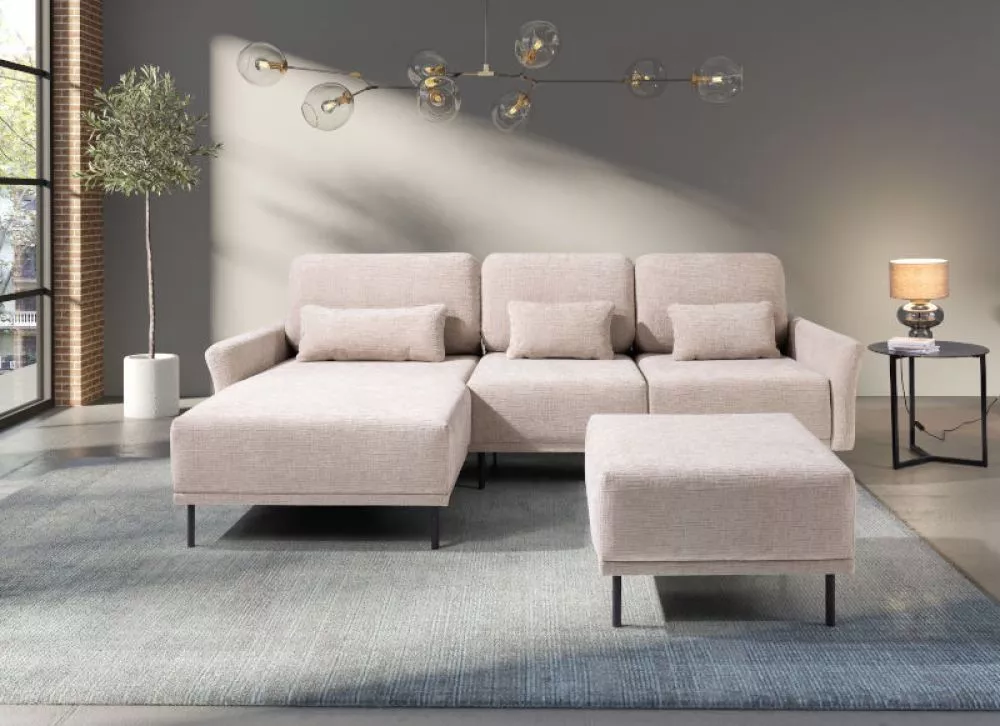 Dīvāns Modulo Corner Standard ar pufu · Gaiši bēšs · 173 × 267 × 90 cm