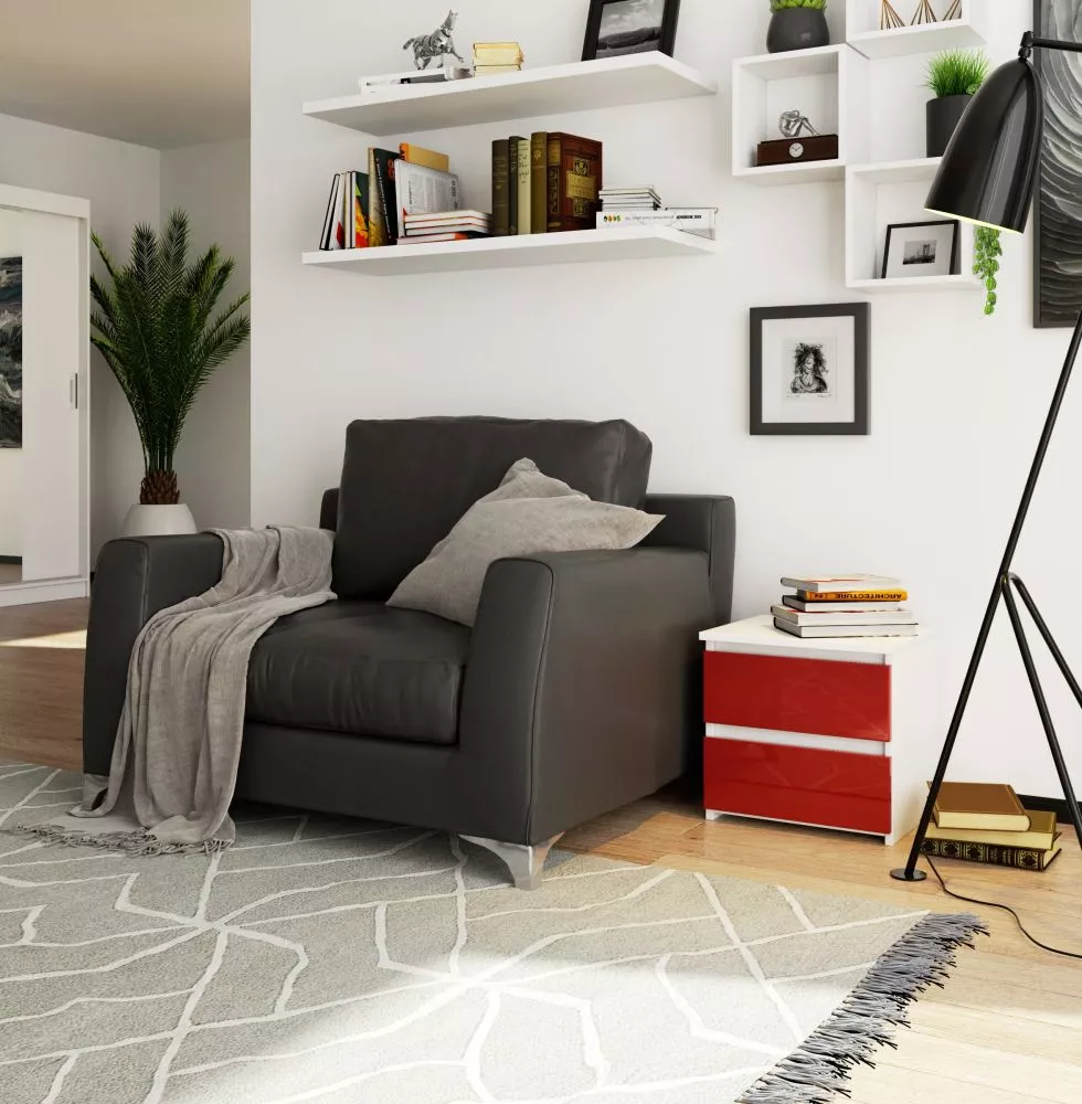 Naktsgaldiņš CL2 Gloss Korpusa krāsa: balts, Elementu krāsa: sarkans, · 40 × 35 × 40 cm