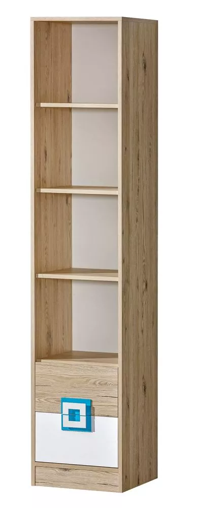 Grāmatu skapis Nico 06 Korpusa krāsa: ozols + balts, Elementu krāsa: tirkīzs, · 40 × 40 × 190 cm