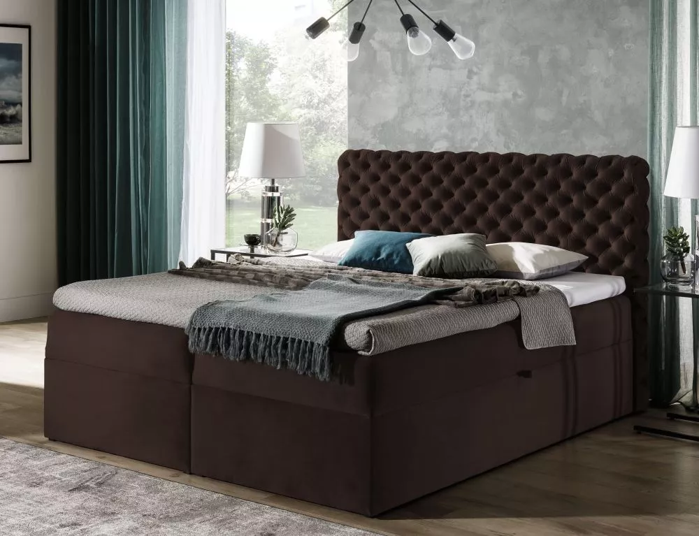 Gulta Chesterfield Boxspring Premium Standard Guļamvietas platums: 140 cm, Guļamvietas garums: 200 cm, · Tumši brūns · 1