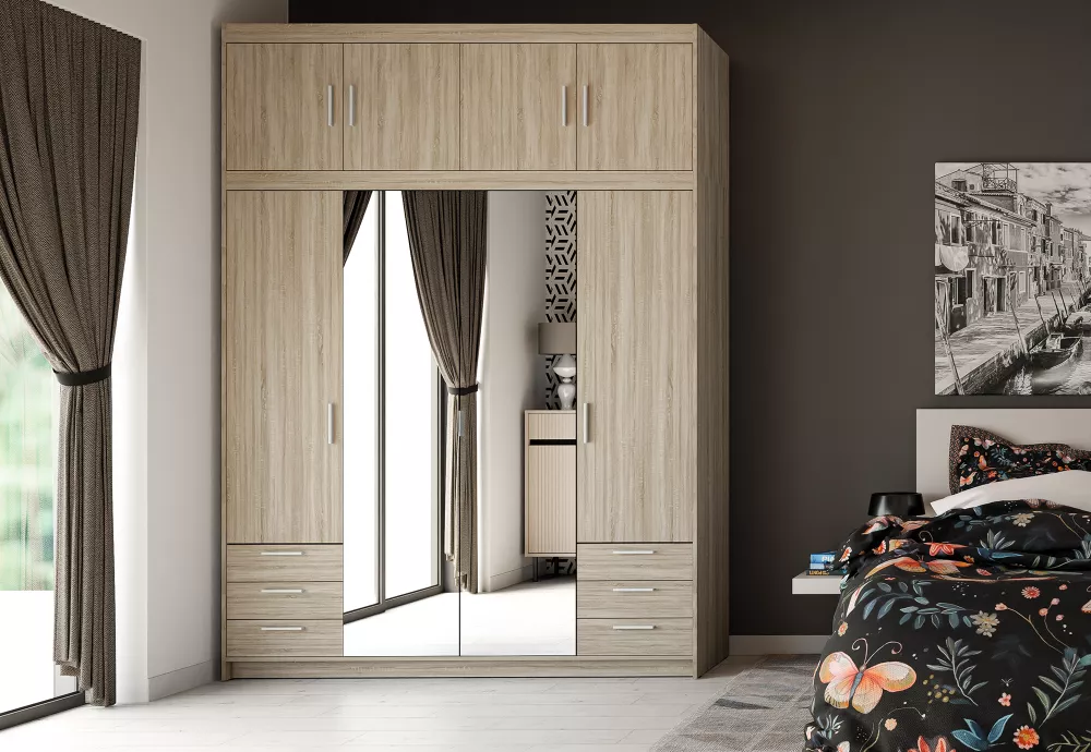Skapis Elena 4D6S Premium ar spoguli · Sonoma · 176.3 × 53 × 245.5 cm