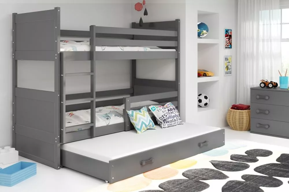 Bērnu gulta Rico Triple Graphite ar stelāžu Guļamvietas platums: 90 cm, Guļamvietas garums: 200 cm, · 97 × 205 × 154 cm