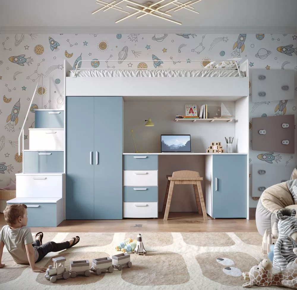Bērnu gulta Raj 4 Matt ar stelāžu Guļamvietas platums: 80 cm, Guļamvietas garums: 200 cm, · 120 × 254 × 180 cm