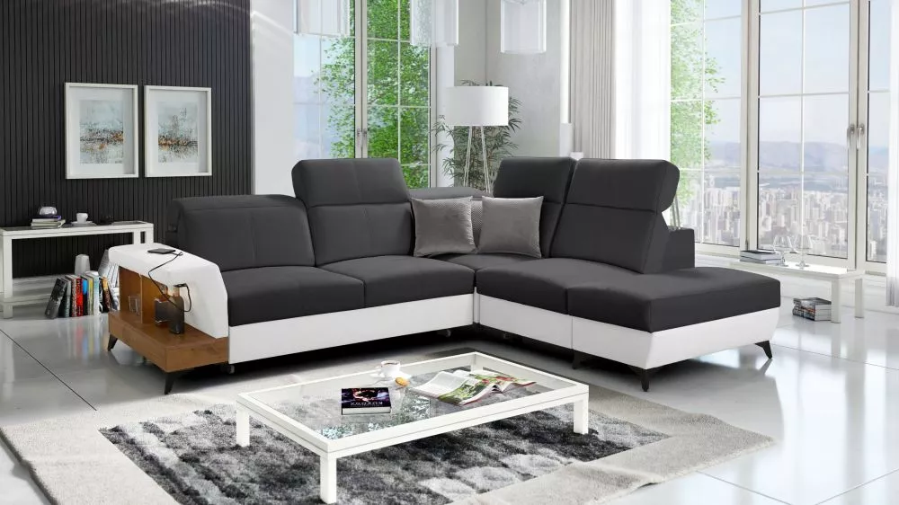 Dīvāns Belutti 7 Lancelot Standard ar LED · Grafīts + balts · 236 × 288 × 84 cm