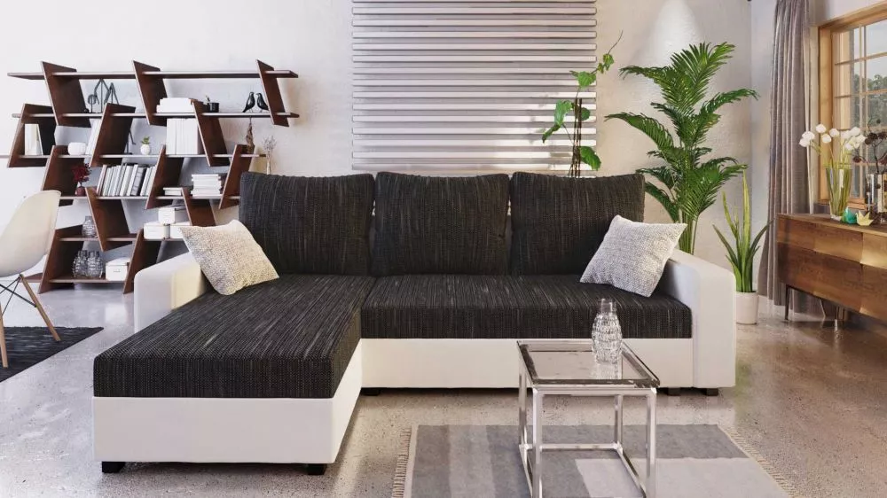 Dīvāns Tripolis L standard · Melns + balts · 160 × 265 × 71 cm