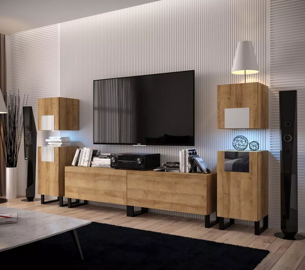 Sekcija New Concept C90 ar LED · Zelta ozols · 276 × 35 × 133 cm