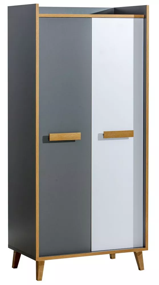 Skapis Werso W1 · Antracīts + ozols riviera + balts · 90 × 55 × 195.2 cm
