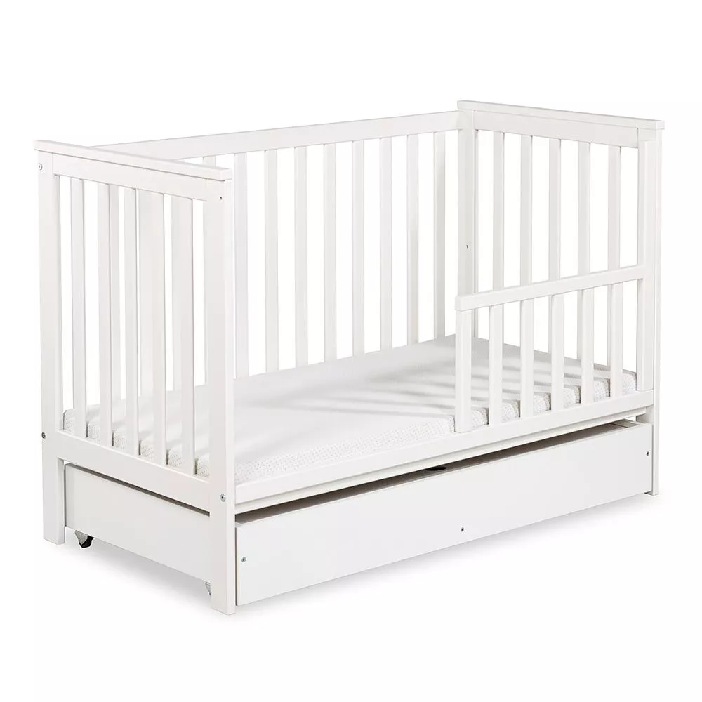 Bērnu gultiņa Iwon Premium 120x60 ar stelāžu Guļamvietas platums: 60 cm, Guļamvietas garums: 120 cm, · Balts · 66 × 125 
